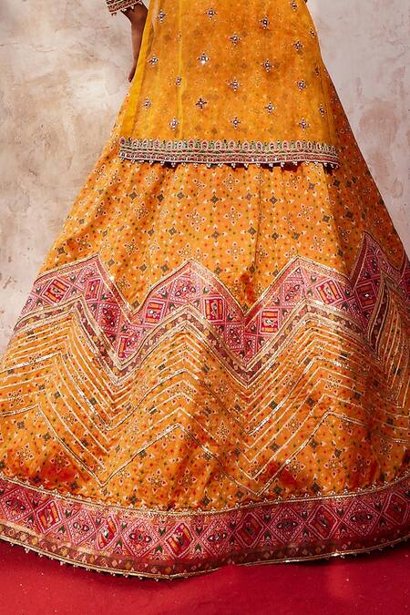 Aditi Gupta_Yellow Lehenga Silk And Embroidered Patola Pattern Kurta Deep V Set_Online_at_Aza_Fashions
