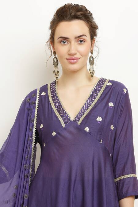Kefi Collections_Purple Cotton, Chanderi, Muslin Gota Patti, Amarit High-low Anarkali Set_at_Aza_Fashions