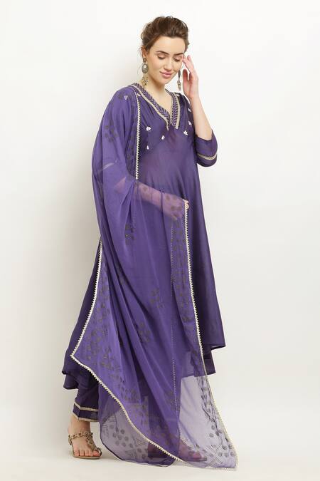 Buy_Kefi Collections_Purple Cotton, Chanderi, Muslin Gota Patti, Amarit High-low Anarkali Set