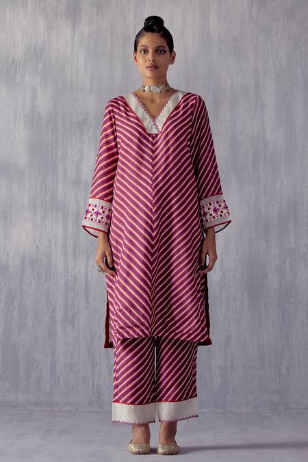 Amisha Kothari_Multi Color Cotton, Organza, Malti Stripe Pattern Kurta Set _Online_at_Aza_Fashions