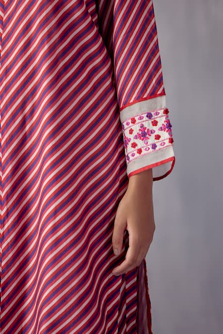 Buy_Amisha Kothari_Multi Color Cotton, Organza, Malti Stripe Pattern Kurta Set _Online_at_Aza_Fashions