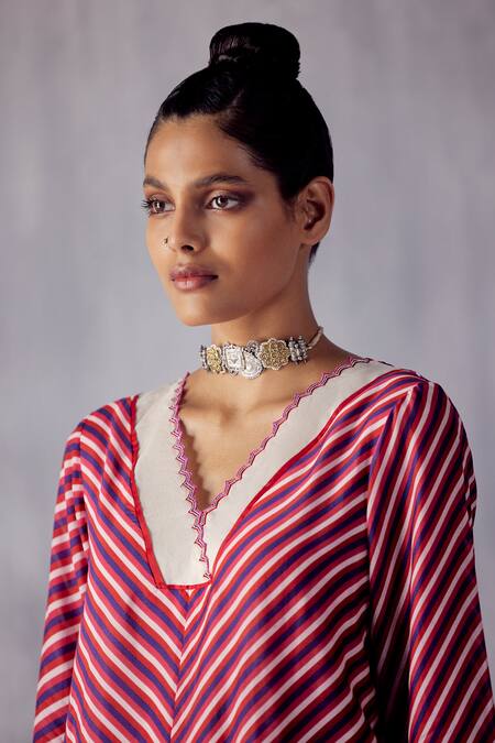 Shop_Amisha Kothari_Multi Color Cotton, Organza, Malti Stripe Pattern Kurta Set _Online_at_Aza_Fashions