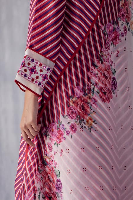 Amisha Kothari_Multi Color Cotton, Organza, Malti Stripe Pattern Kurta Set _at_Aza_Fashions