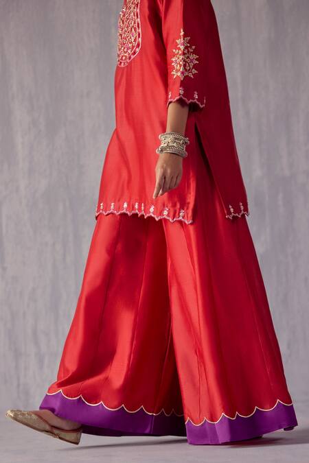 Buy Amisha Kothari Red Chanderi , Organza Embroidery Amartya Neckline Kurta Sharara Set Online at Aza Fashions Buy_Amisha Kothari_Red Chanderi , Organza Embroidery Amartya Neckline Kurta Sharara Set _Online_at_Aza_Fashions