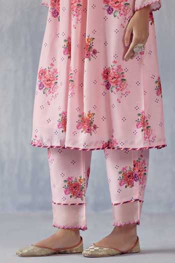 Buy_Amisha Kothari_Peach Cotton, , Organza Embroidery, Madhu Floral Print Co-ord Set _Online_at_Aza_Fashions