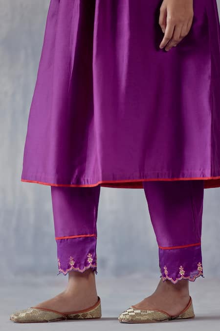 Shop_Amisha Kothari_Purple Chanderi , Organza Embroidery, Gulnaaz Pleated Anarkali Set _Online_at_Aza_Fashions