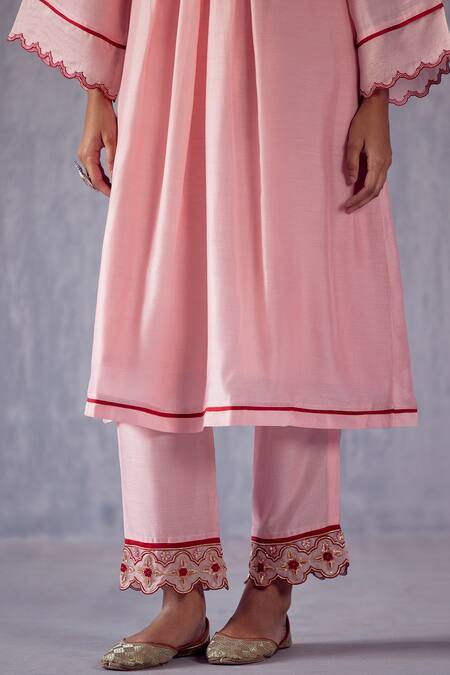 Buy_Amisha Kothari_Peach Cotton, Organza, Embroidery, Zari, Pratibha V Kurta Set _Online_at_Aza_Fashions