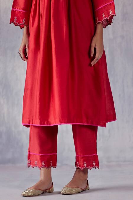 Shop_Amisha Kothari_Red Chanderi , Organza Embroidery Split Gulnaaz Sleeve Anarkali Set _Online_at_Aza_Fashions