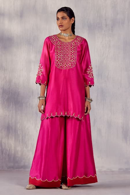 Amisha Kothari_Pink Chanderi , Organza Embroidery, Zari Amartya Kurta Sharara Set _Online_at_Aza_Fashions