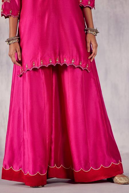 Shop_Amisha Kothari_Pink Chanderi , Organza Embroidery, Zari Amartya Kurta Sharara Set _Online_at_Aza_Fashions