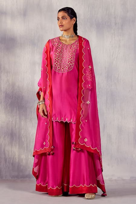 Amisha Kothari_Pink Chanderi , Organza Embroidery, Zari Amartya Kurta Sharara Set _at_Aza_Fashions