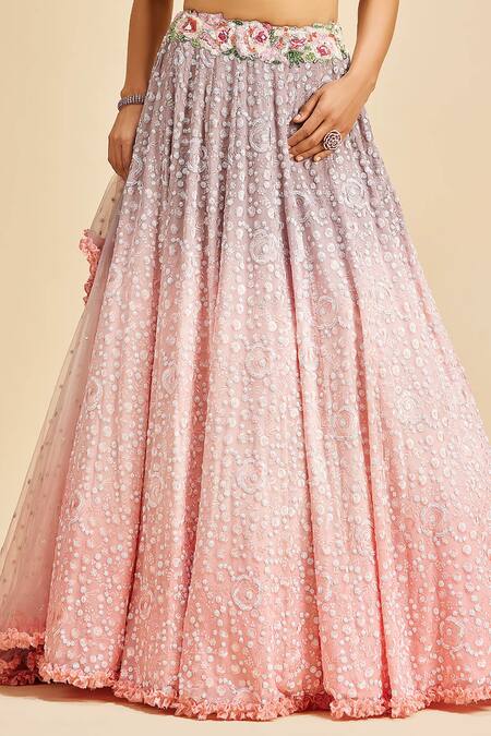 Nitika Gujral_Pink Lehenga Georgette Embroidery Floral Sweetheart Neck Shaded Set _Online_at_Aza_Fashions