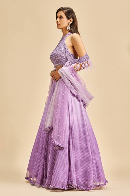 Shop Nitika Gujral Purple Georgette And Net Embroidery Beads Round Ombre Lehenga Set Online at Aza Fashions Shop_Nitika Gujral_Purple Georgette And Net Embroidery Beads Round Ombre Lehenga Set _Online_at_Aza_Fashions