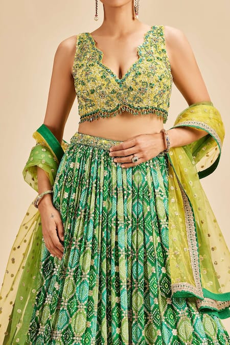 Shop Nitika Gujral Green Chinon Badhani And Blouse & Dupatta Net Pattern Set Online at Aza Fashions Shop_Nitika Gujral_Green Chinon Badhani And Blouse & Dupatta Net Pattern Set _Online_at_Aza_Fashions