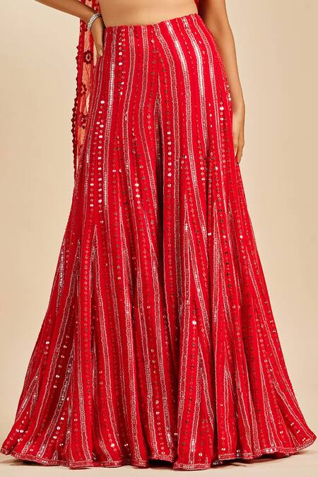 Nitika Gujral Red Crop Top And Sharara Georgette Embroidery Patra Leaf Neck Set Online at Aza Fashions Nitika Gujral_Red Crop Top And Sharara Georgette Embroidery Patra Leaf Neck Set _Online_at_Aza_Fashions