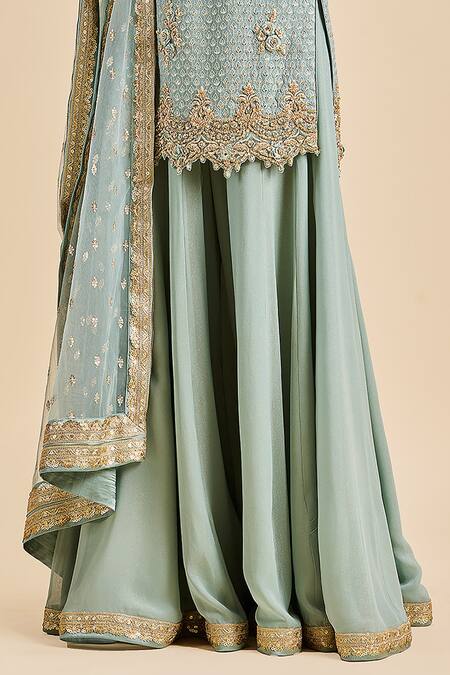 Nitika Gujral Blue Kurta And Sharara Georgette Embroidery Bead Boat Neck Set Online at Aza Fashions Nitika Gujral_Blue Kurta And Sharara Georgette Embroidery Bead Boat Neck Set _Online_at_Aza_Fashions