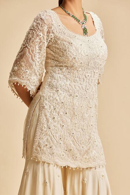 Shop Nitika Gujral Ivory Kurta And Dupatta Net & Sharara Shimmer Georgette Bead & Crystal Set Online at Aza Fashions Shop_Nitika Gujral_Ivory Kurta And Dupatta Net & Sharara Shimmer Georgette Bead & Crystal Set _Online_at_Aza_Fashions