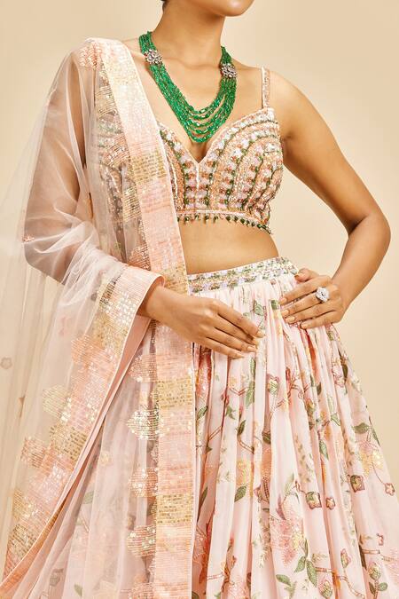 Buy Nitika Gujral Pink Lehenga Georgette And Dupatta & Blouse Net Embroidery Resham Floral Set Online at Aza Fashions Buy_Nitika Gujral_Pink Lehenga Georgette And Dupatta & Blouse Net Embroidery Resham Floral Set _Online_at_Aza_Fashions
