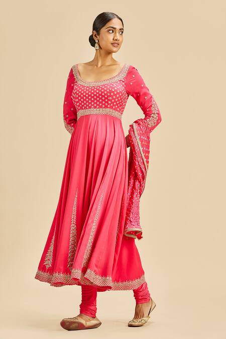 Buy Nitika Gujral Fuchsia Anarkali Georgette Embroidery Zari Scoop Neck Set Online at Aza Fashions Buy_Nitika Gujral_Fuchsia Anarkali Georgette Embroidery Zari Scoop Neck Set _Online_at_Aza_Fashions