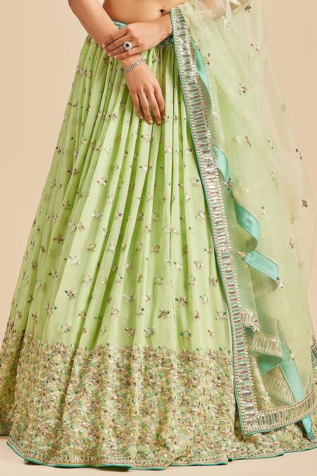 Nitika Gujral Green Lehenga Georgette Embroidery Floral Sweetheart Neck Sequin Set Online at Aza Fashions Nitika Gujral_Green Lehenga Georgette Embroidery Floral Sweetheart Neck Sequin Set _Online_at_Aza_Fashions