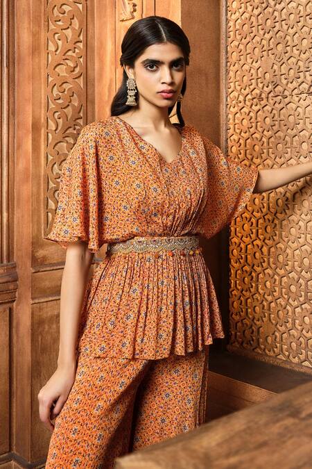 Aneesh Agarwaal Yellow Chiffon, Linen Embroidery, Beads, Persian Print Top And Sharara Set Online at Aza Fashions Aneesh Agarwaal_Yellow Chiffon, Linen Embroidery, Beads, Persian Print Top And Sharara Set _Online_at_Aza_Fashions