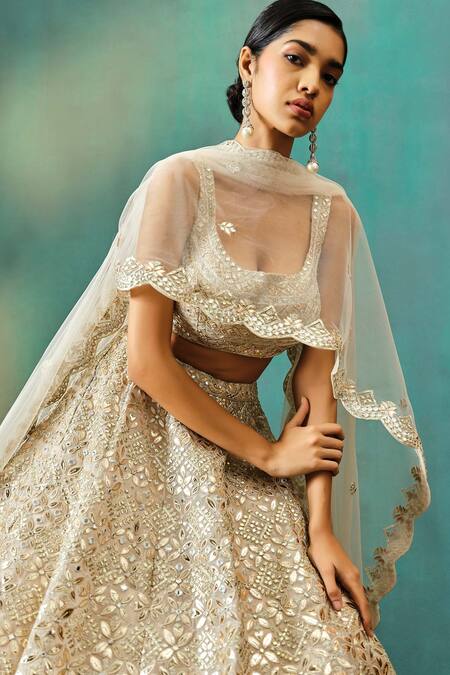 Aneesh Agarwaal Beige Net, Organza, Silk Zari, Embroidery Scoop Neck Bridal Lehenga Set Online at Aza Fashions Aneesh Agarwaal_Beige Net, Organza, Silk Zari, Embroidery Scoop Neck Bridal Lehenga Set _Online_at_Aza_Fashions