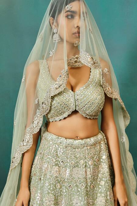 Buy Aneesh Agarwaal Green Net, Linen Embroidery, Sequins, Floral Applique Pattern Bridal Lehenga Set Online at Aza Fashions Buy_Aneesh Agarwaal_Green Net, Linen Embroidery, Sequins, Floral Applique Pattern Bridal Lehenga Set _Online_at_Aza_Fashions