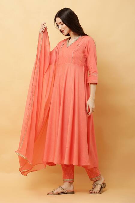 Kefi Collections_Peach Anarkali And Pant & Lurex Aneha Placement Set  _Online_at_Aza_Fashions