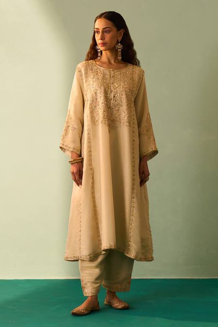 Angad Singh_Green Crepe, Chiffon Embroidery, Sequins, Zari Zardozi Choga Salwar Set _Online_at_Aza_Fashions