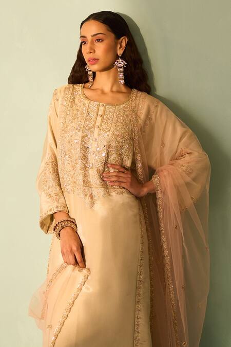 Angad Singh_Green Crepe, Chiffon Embroidery, Sequins, Zari Zardozi Choga Salwar Set _at_Aza_Fashions