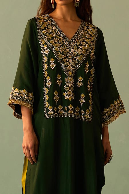 Angad Singh Green Crepe Embroidery, Sequins Zardozi Choga And Pant Set at Aza Fashions Angad Singh_Green Crepe Embroidery, Sequins Zardozi Choga And Pant Set _at_Aza_Fashions