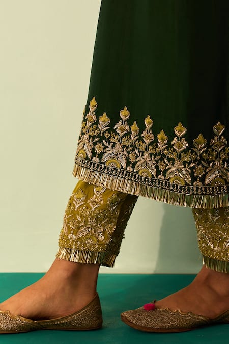 Shop Angad Singh Green Crepe Embroidery, Sequins Zardozi Choga And Pant Set Online at Aza Fashions Shop_Angad Singh_Green Crepe Embroidery, Sequins Zardozi Choga And Pant Set _Online_at_Aza_Fashions