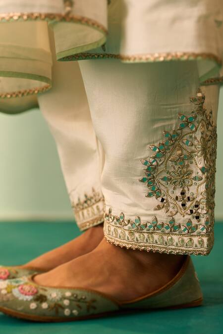 Angad Singh_Ivory Crepe Embroidery, Mirrors Round Neck Choga Pant Set _Online_at_Aza_Fashions