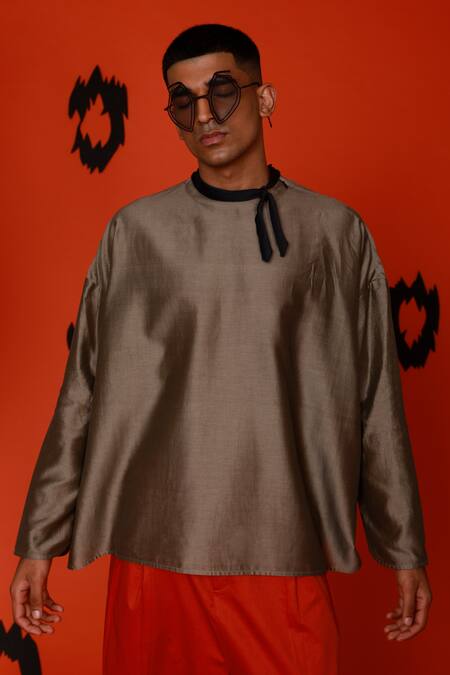 Antar Agni_Green Cotton, Silk Blob T-shirt _Online_at_Aza_Fashions