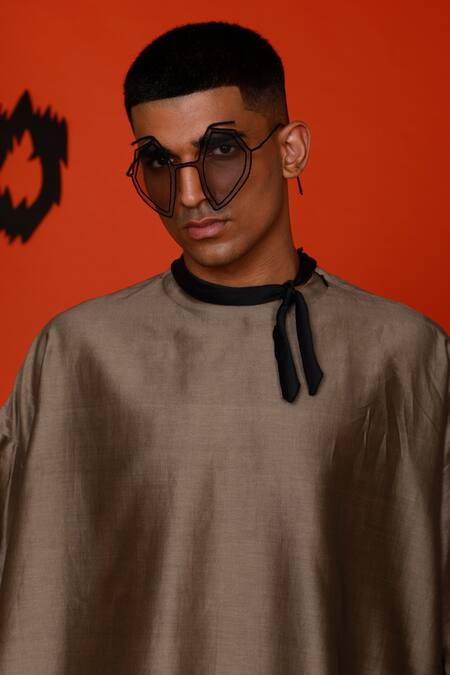 Buy_Antar Agni_Green Cotton, Silk Blob T-shirt _Online_at_Aza_Fashions