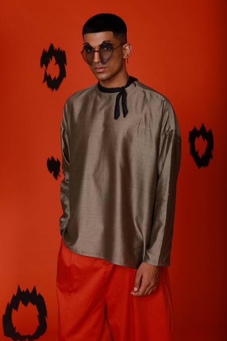 Shop_Antar Agni_Green Cotton, Silk Blob T-shirt _Online_at_Aza_Fashions