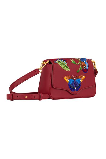 Aranyani_Red Hand Embroidered Butterfly Crossbody Bag_Online_at_Aza_Fashions