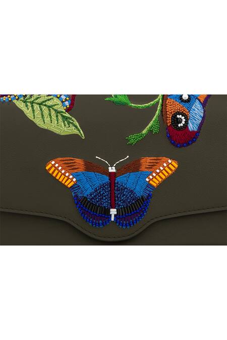 Aranyani_Green Hand Embroidered Titli Crossbody Bag_Online_at_Aza_Fashions