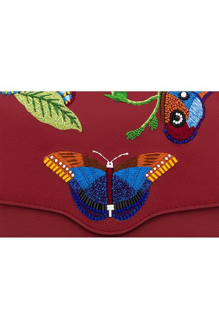Shop_Aranyani_Red Hand Embroidered Butterfly Crossbody Bag_Online_at_Aza_Fashions