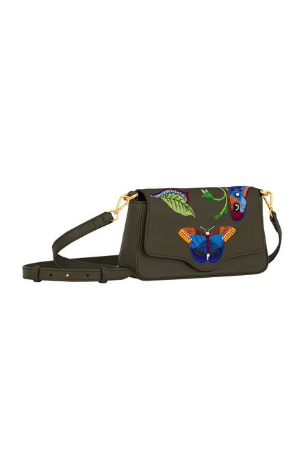 Shop_Aranyani_Green Hand Embroidered Titli Crossbody Bag_Online_at_Aza_Fashions