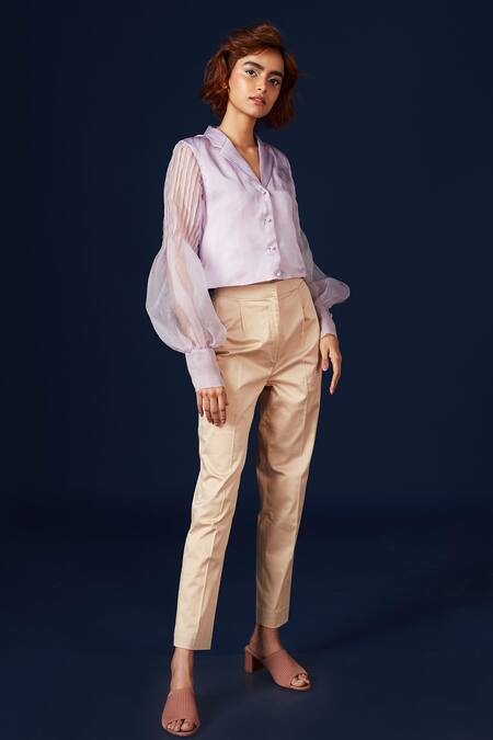 Archana Rao Purple Organza Collared Crop Top Online at Aza Fashions Archana Rao_Purple Organza Collared Crop Top _Online_at_Aza_Fashions