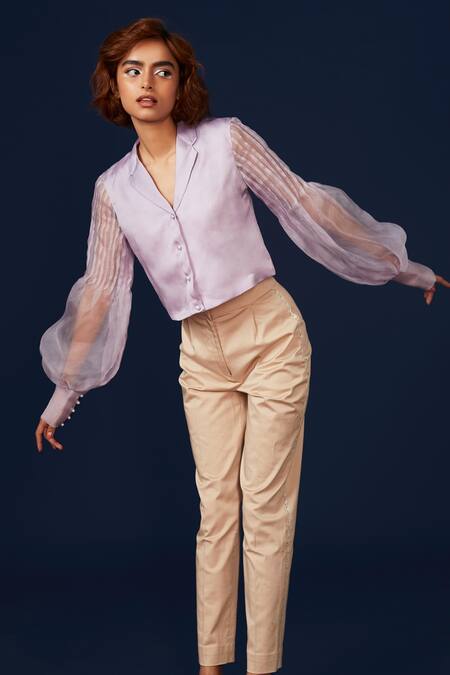 Buy Archana Rao Purple Organza Collared Crop Top Online at Aza Fashions Buy_Archana Rao_Purple Organza Collared Crop Top _Online_at_Aza_Fashions