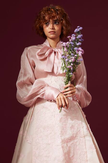 Archana Rao Pink Organza Embroidered Floral Skirt Online at Aza Fashions Archana Rao_Pink Organza Embroidered Floral Skirt _Online_at_Aza_Fashions