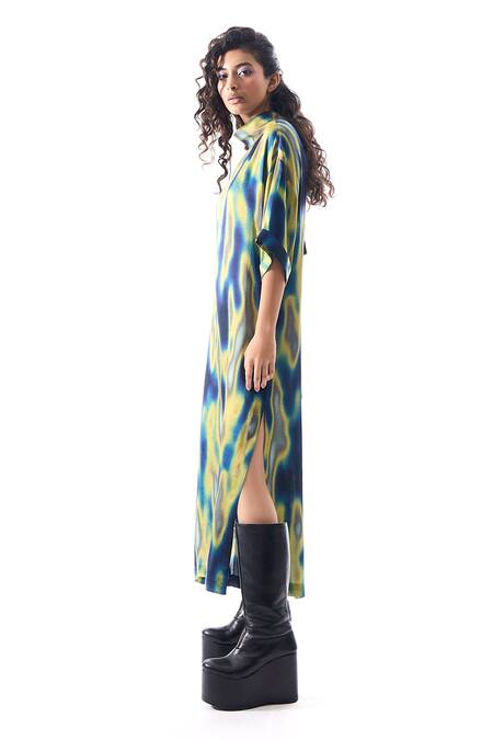 Aroka_Blue Modal Prima Psychedelia Print Dress_Online_at_Aza_Fashions