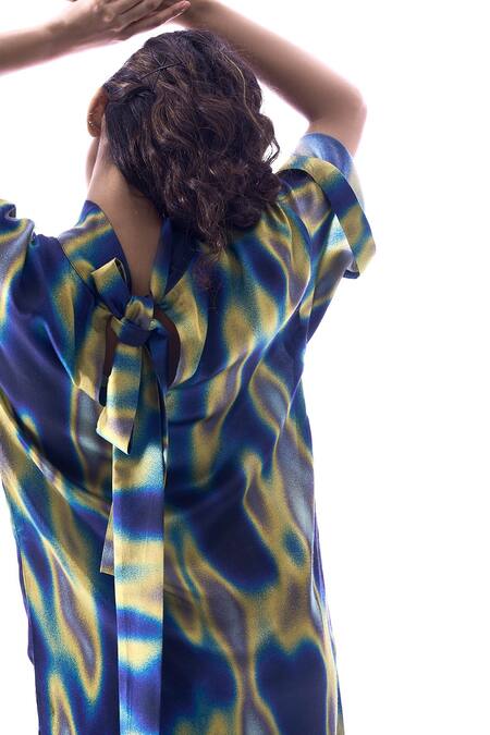 Buy_Aroka_Blue Modal Prima Psychedelia Print Dress_Online_at_Aza_Fashions