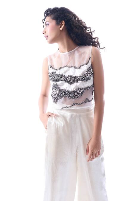 Buy_Aroka_Off White Elsa Straight Fit Trousers_Online_at_Aza_Fashions