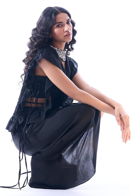 Buy Aroka Black Modal, Satin Cirrus Drawstring Detailed Skirt Online at Aza Fashions Buy_Aroka_Black Modal, Satin Cirrus Drawstring Detailed Skirt _Online_at_Aza_Fashions