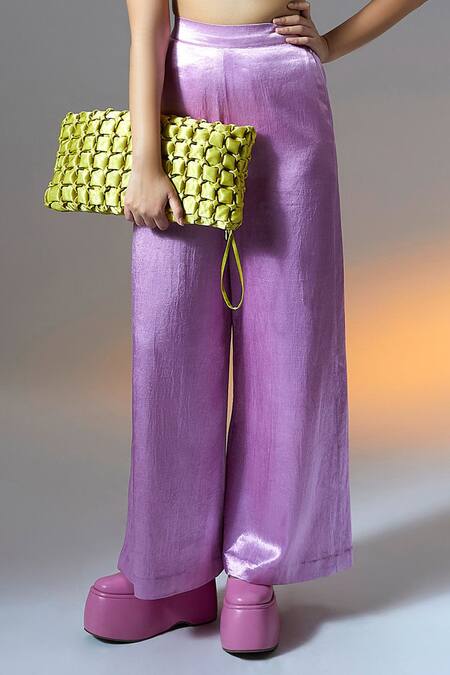 Aroka_Purple Velvet Elsa High Waisted Pant_Online_at_Aza_Fashions