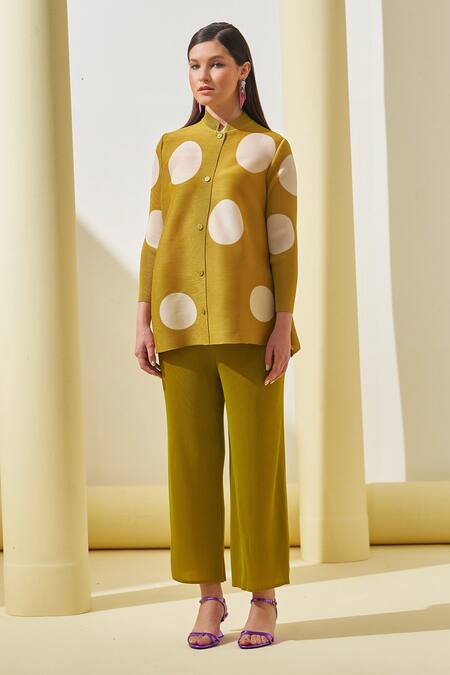 Pleats By Aruni Green Polyester Bandeau Neck Printed Shirt And Culotte Pant Set Online at Aza Fashions Pleats By Aruni_Green Polyester Bandeau Neck Printed Shirt And Culotte Pant Set_Online_at_Aza_Fashions