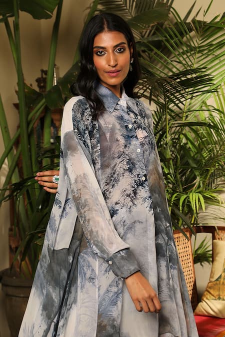 Shop_Sahil Kochhar_Multi Color Chanderi Collared Arvish Printed Kurta And Pant Set _Online_at_Aza_Fashions